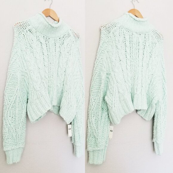 NEW By Anthropologie Fisherman Sweater Mint Size S Chunky Cable Knit Mock $168 - Picture 15 of 16